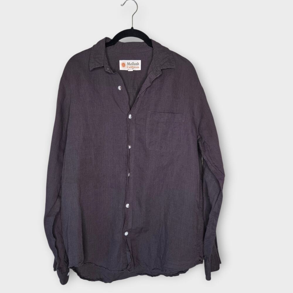 Mollusk California Brown Long Sleeve Button Down Shirt Cotton Linen Men's Lg